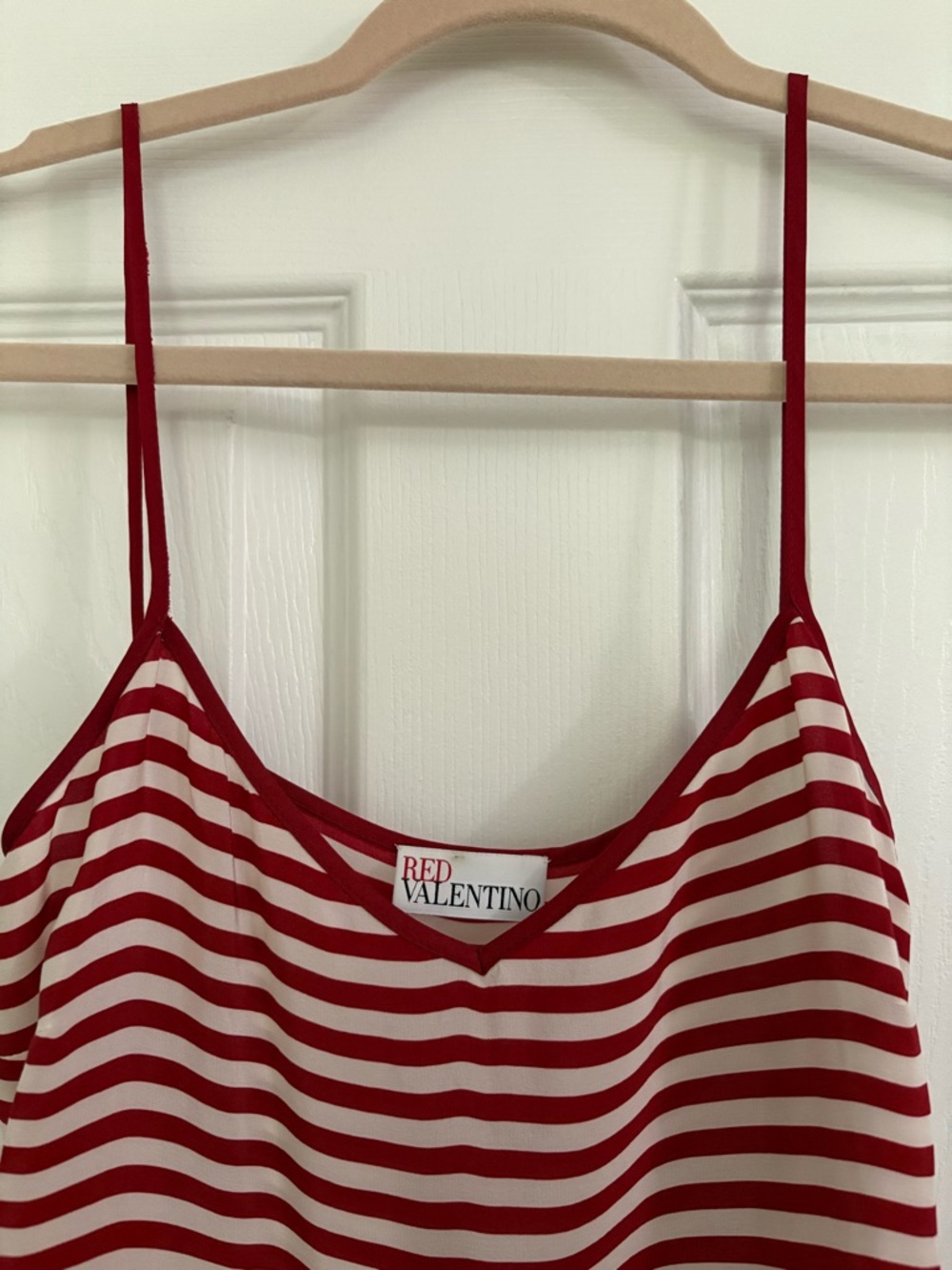 RED Valentino Red, White & Navy Striped Spaghetti strap Romper w mini ruffles
